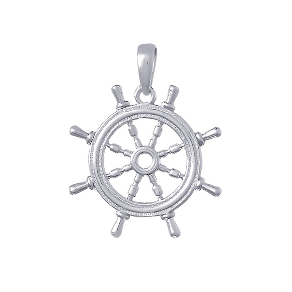 925 Sterling Silver Nautical Themed 3-D Ships Wheel Necklace Charm Pendant - Picture 11 of 11